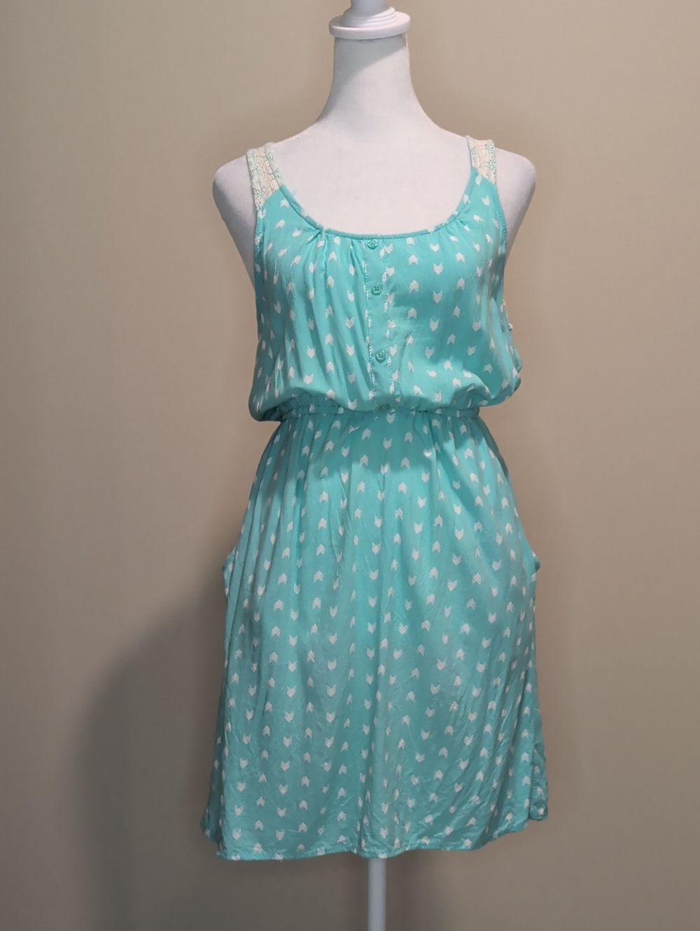 Mossimo Supply Co. Mint Green Mini Dress with White Arrow Print and Lace Back